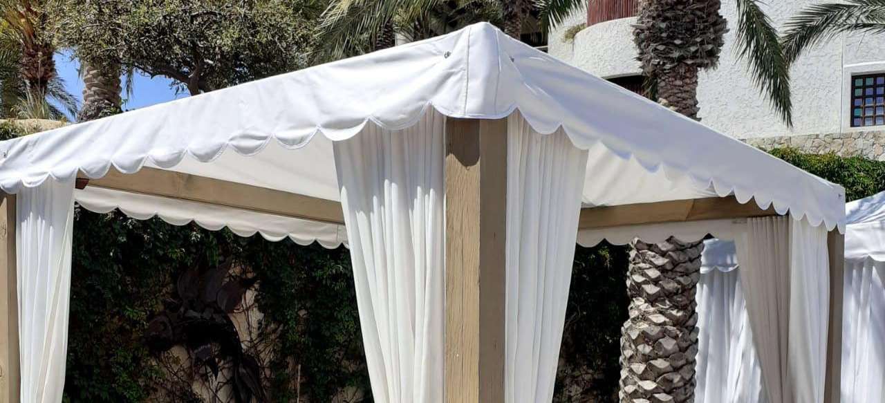 Cabana canopy detail, custom scalloped trim