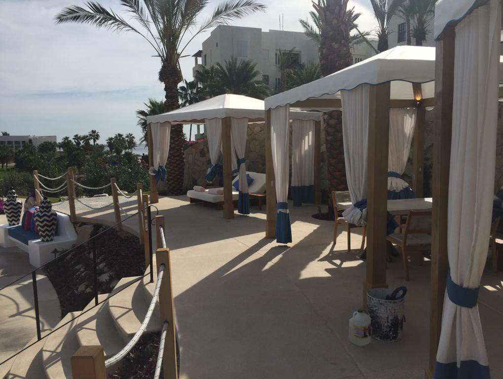 Resort cabana row with custom drapery